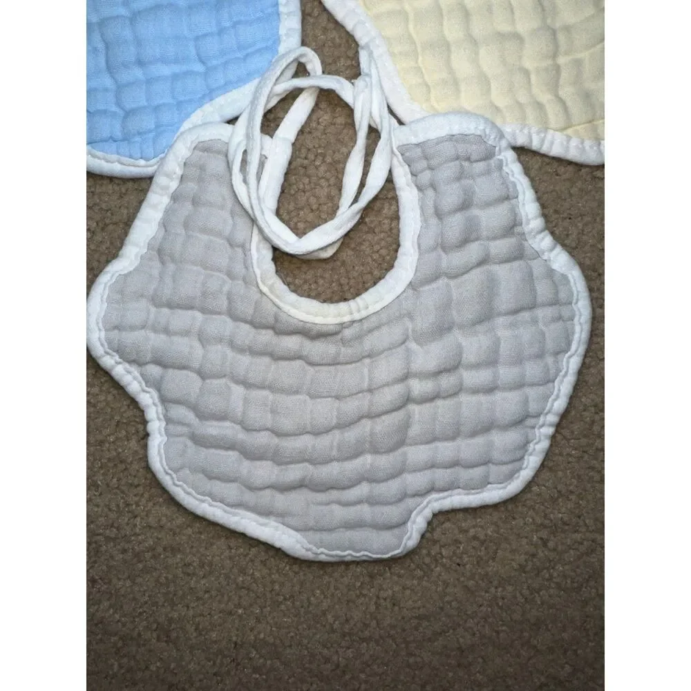 5 Scallop Edge, Pastel Color, Muslin Material Baby Bibs, White Trim, 100% Cotton